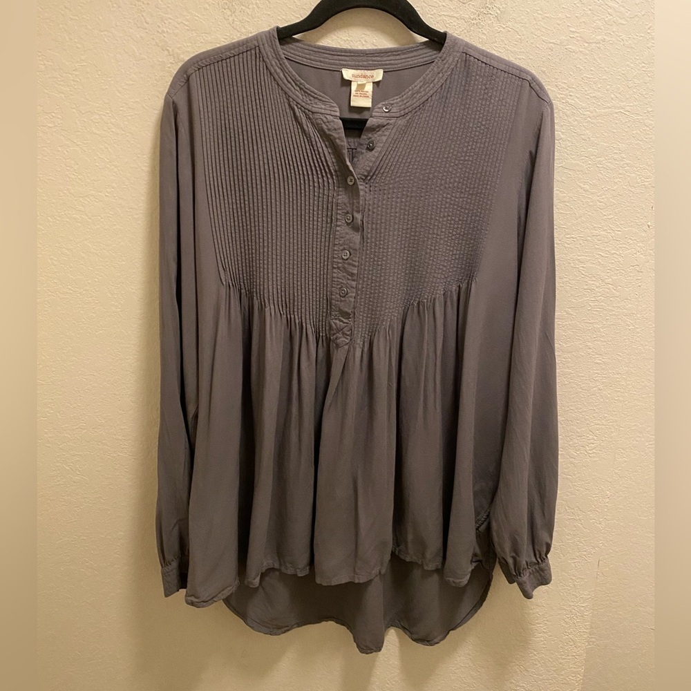 Sundance Grey Mystic Falls Pleated Button Front Blouse Size L